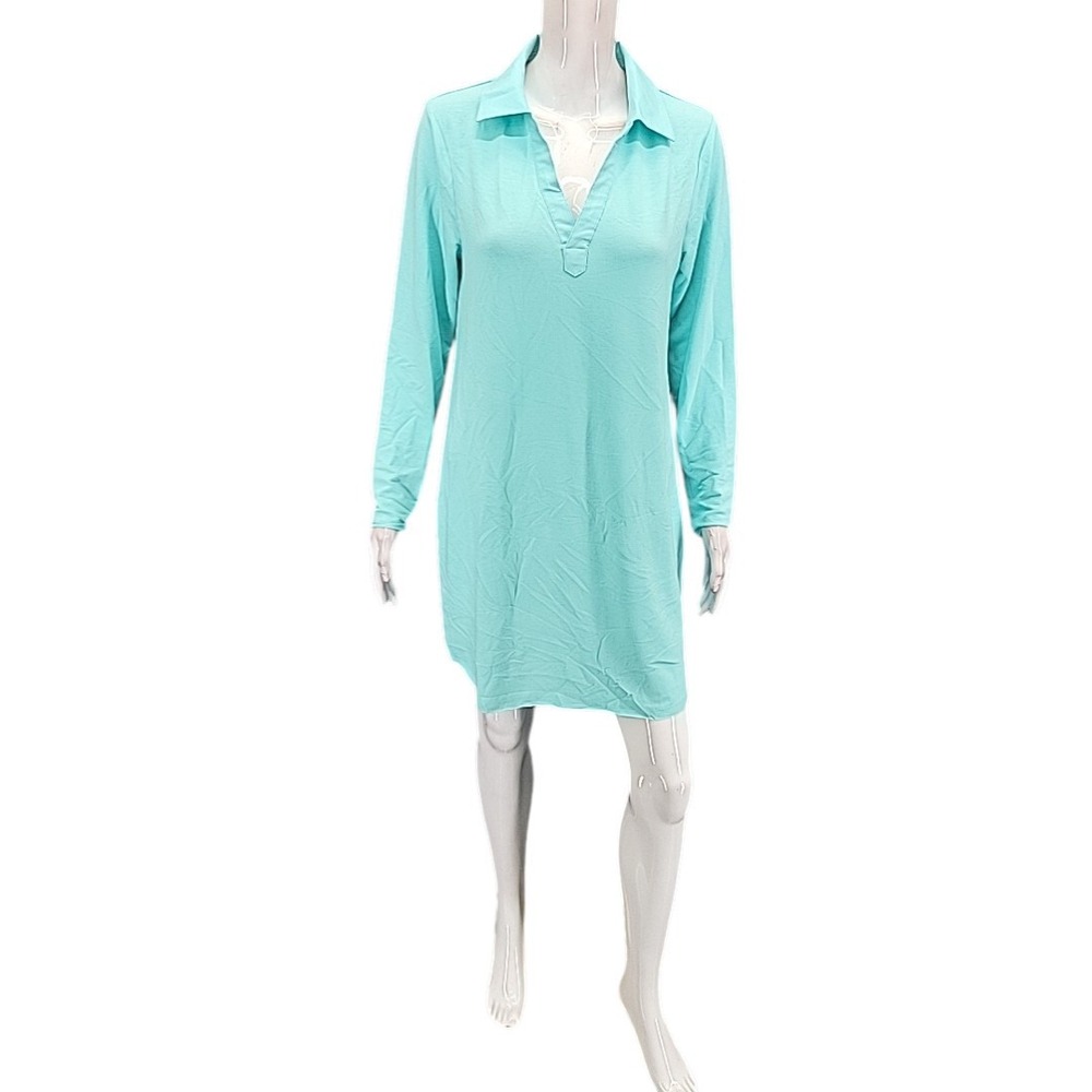 Candace Cameron Bure Blue Y-Neck Long Sleeve Dress Petite Small A544127